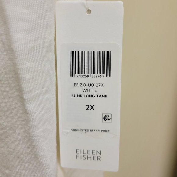 Eileen Fisher Plus Size Organic Linen Jersey U-Neck Long Tank Top (White) Women' - Picture 3 of 4
